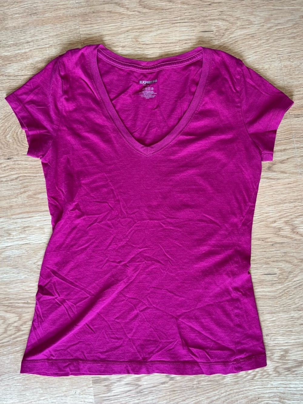 Express Pink V Neck Tee XS Fitted Cotton T Shirt Y2K Basic Casual Top
